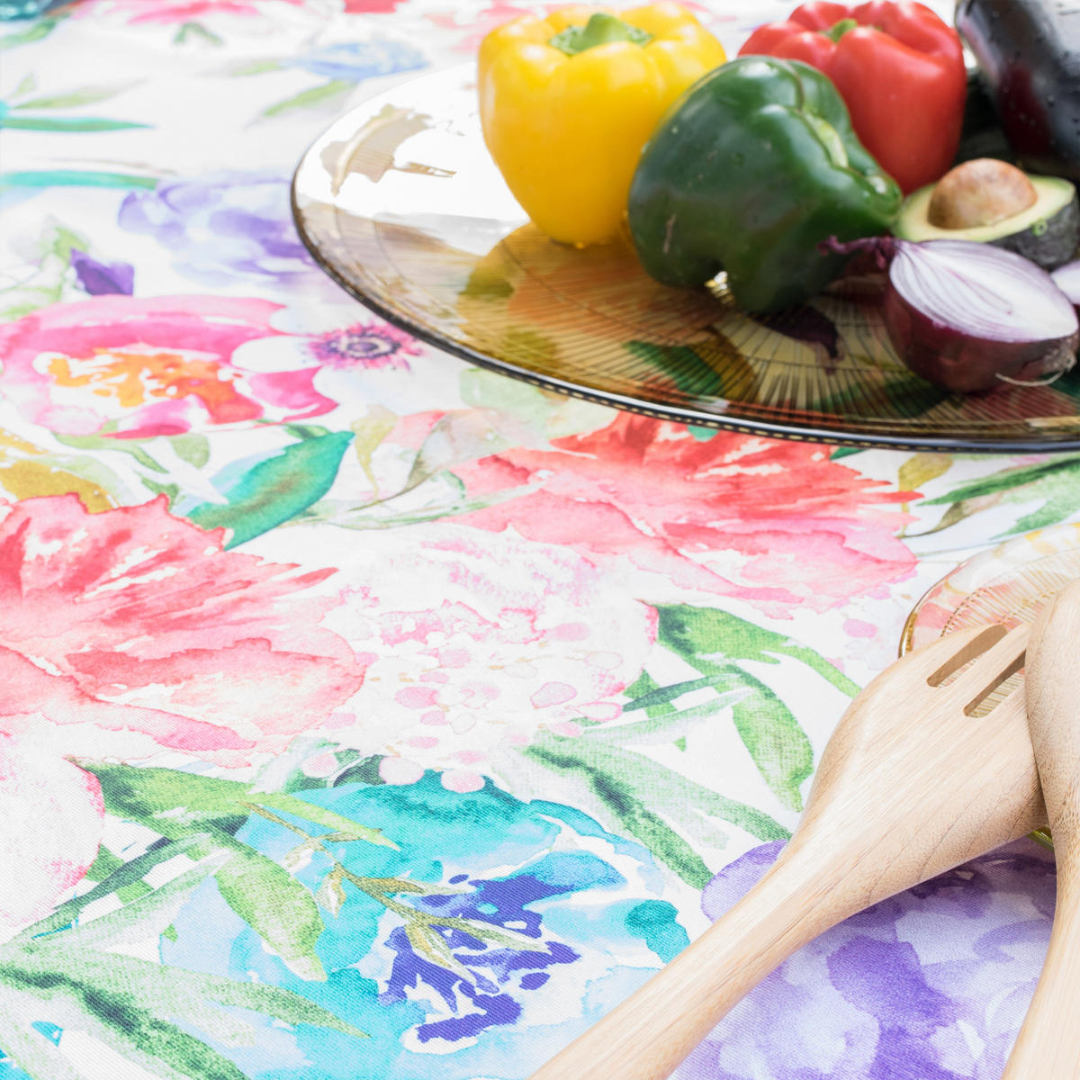 TISCHDECKE pink bloom 150x150 cm mehrfarbig - Multicolor, Textil (150/150/0.2cm) - Happy Friday