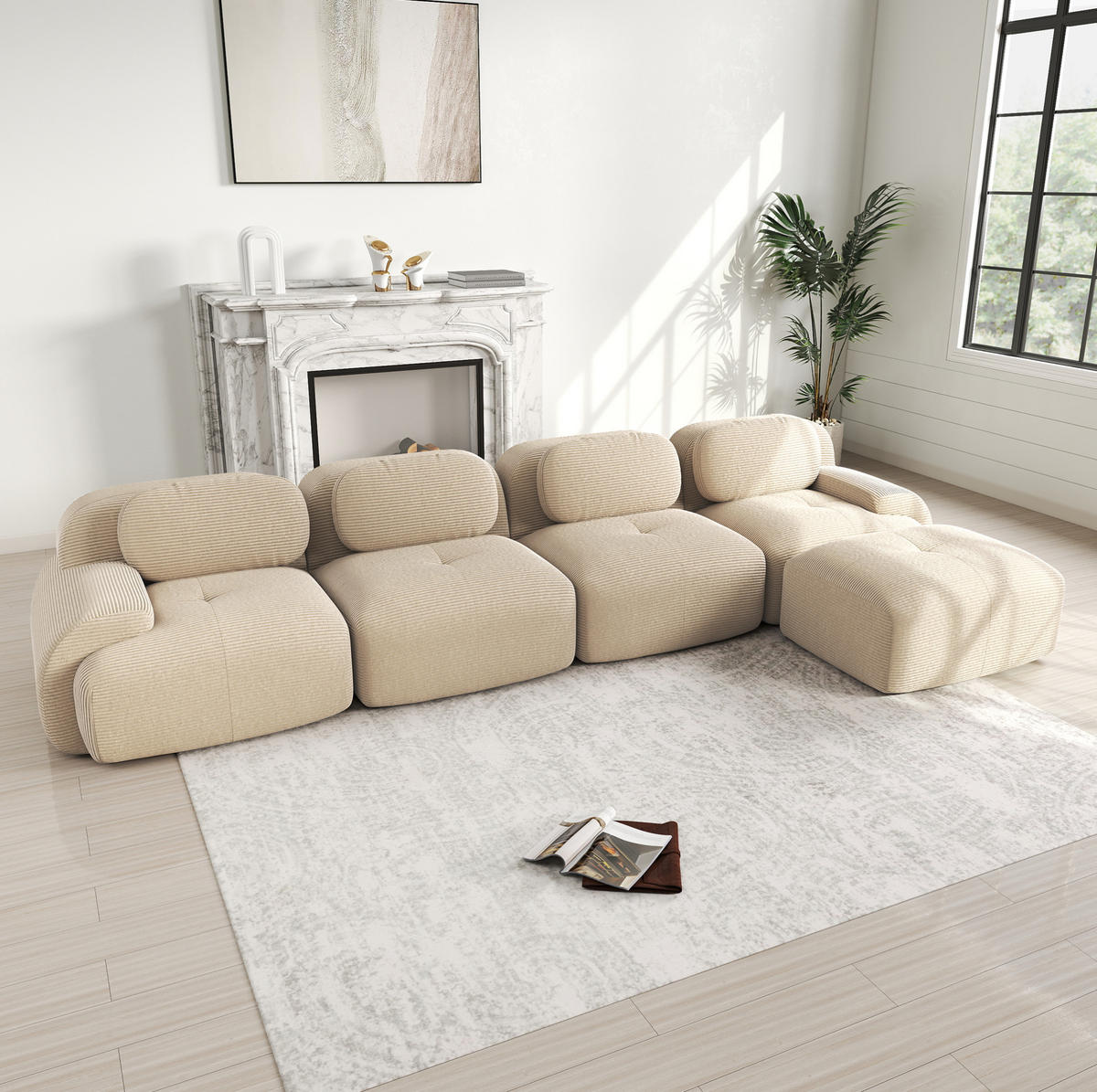 ECKSOFA 388/178/75 cm beige aus Cordstoff modular und rahmenlos mit Chaiselongue - Beige, Textil (178/388cm) - OKWISH