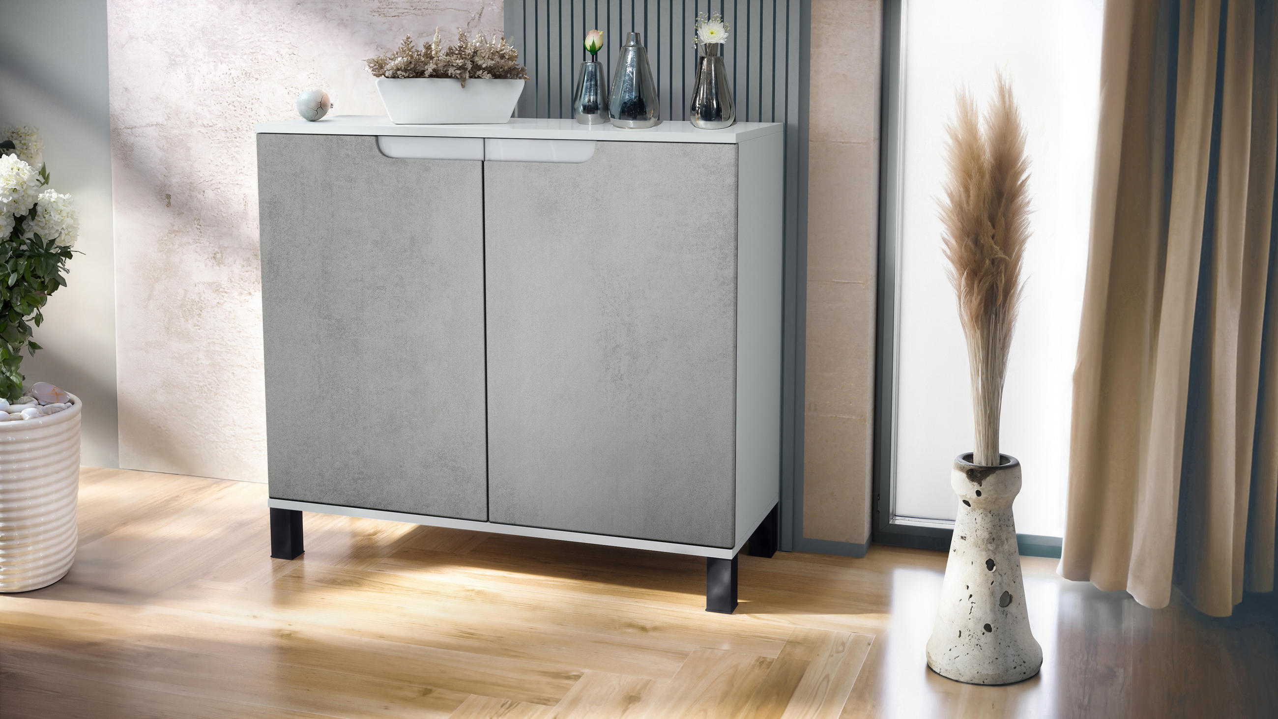 KOMMODE Sylt Beton Oxid Optik - Hellgrau, Holzwerkstoff (92.5/84.5/35cm) - Vladon