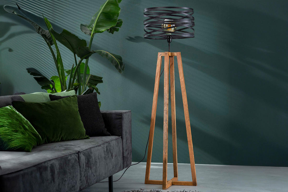 STEHLAMPE DALIAN Schwarz Holz - Schwarz, Holz (41/41/135cm) - KAWOLA