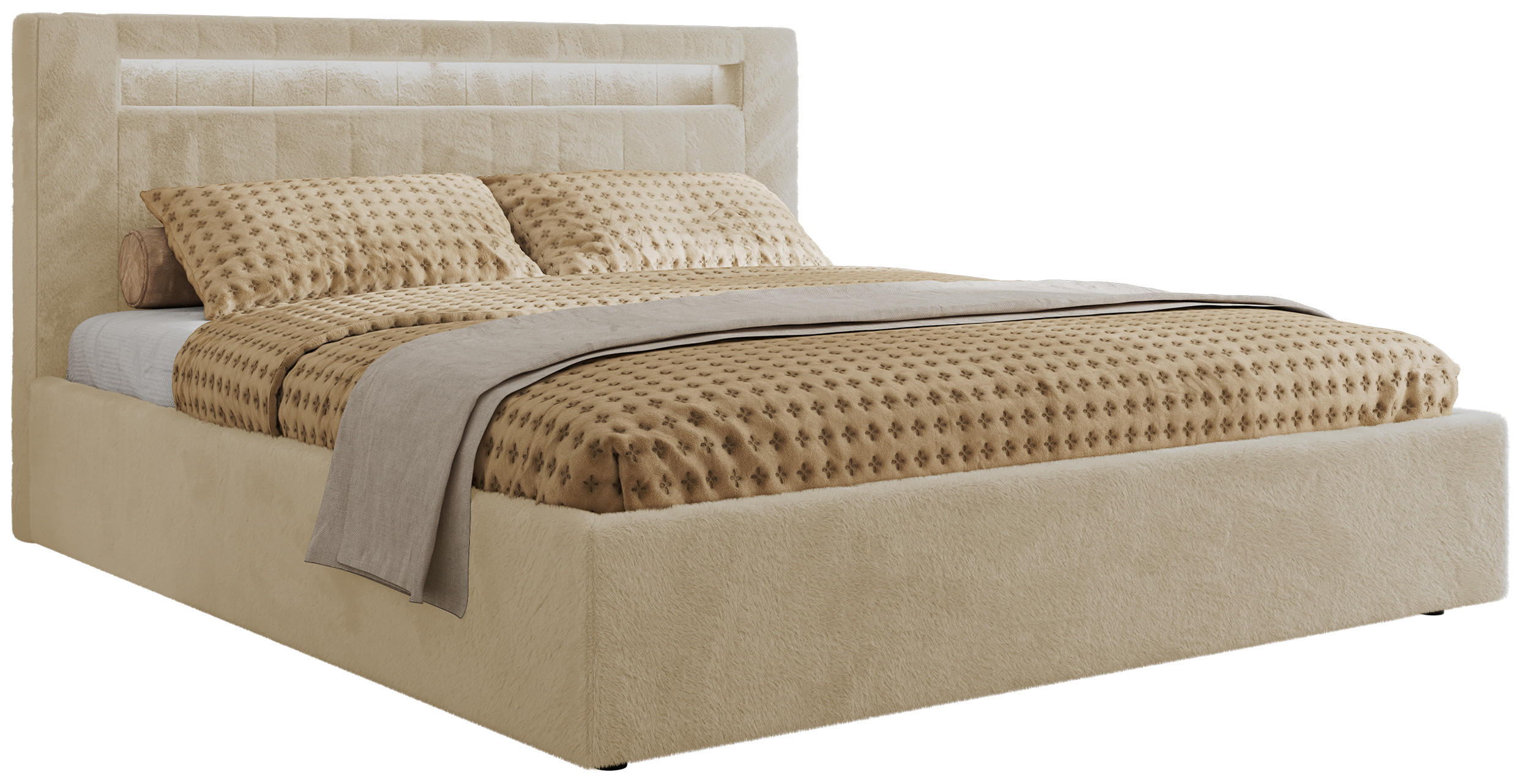 POLSTERBETT GOLD 5 CLASSIC 140/200 - Creme Plüsch - ohne Matratze - Creme, Textil (140/200cm) - MKS