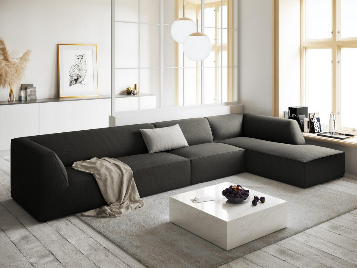 ECKSOFA rechts Ruby aus Cord dunkelgrau 5 Sitzplätze - Dunkelgrau, Textil (180/366cm) - Micadoni