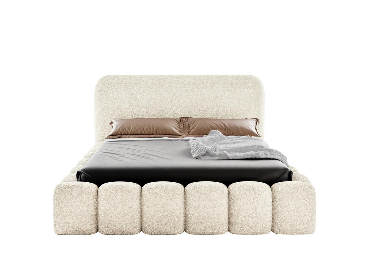 POLSTERBETT MONI 160x200 mit Bettkasten und Lattenrost – Bouclé Stoff MONTE Creme - Hellgrau, Textil (160/200cm) - Luxkor24