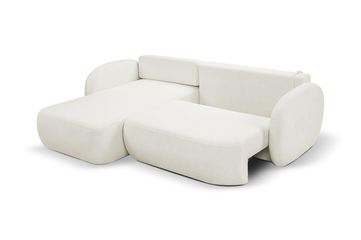 ECKSOFA AMICO L-S Creme Geflochtener Stoff mit Schlaffunktion - Creme, Holz (248/174cm) - MASSENO