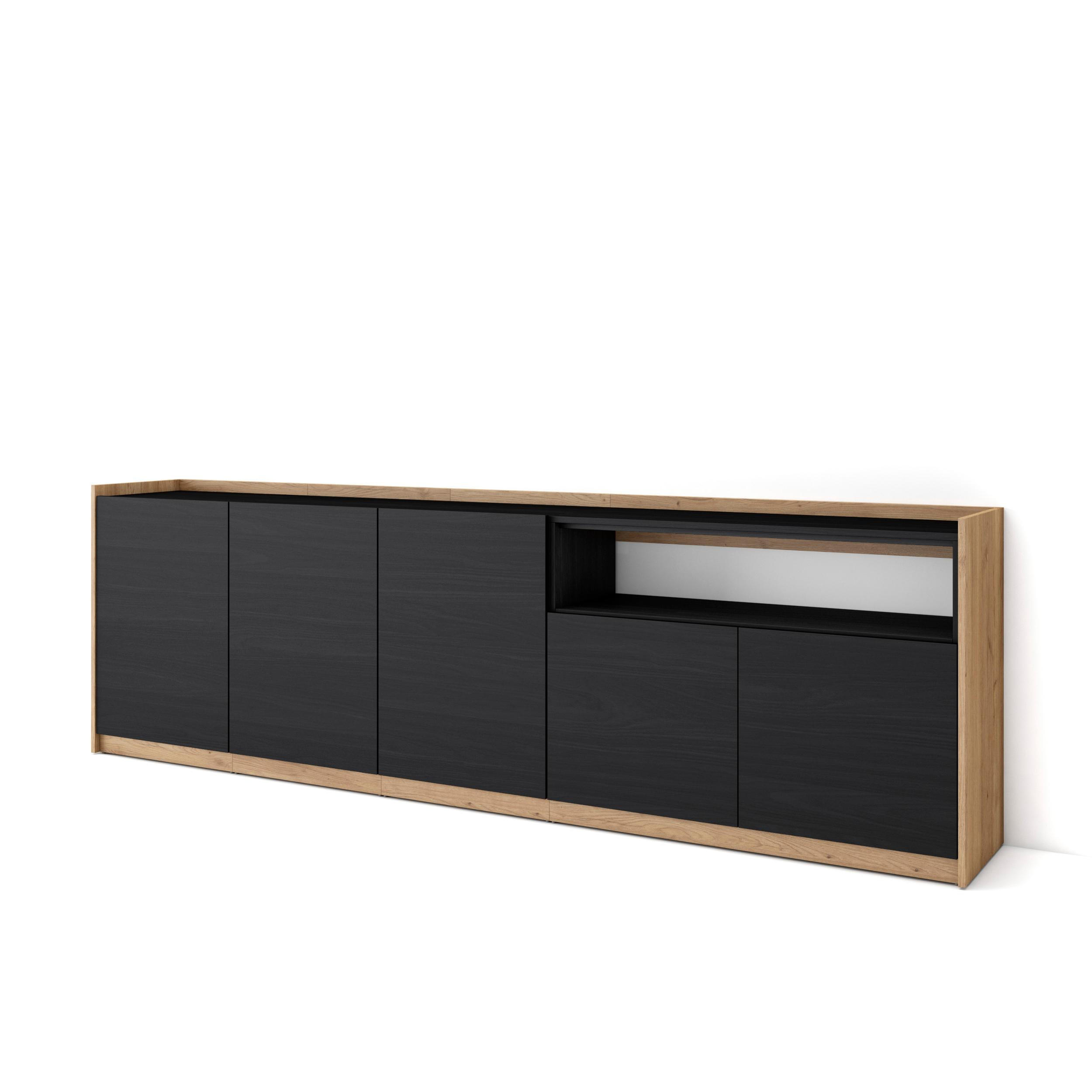 SIDEBOARD, Highboard, Schwarz Eiche, 260/37/80cm - Schwarz, Holzwerkstoff (260/80/37cm) - Skraut Home