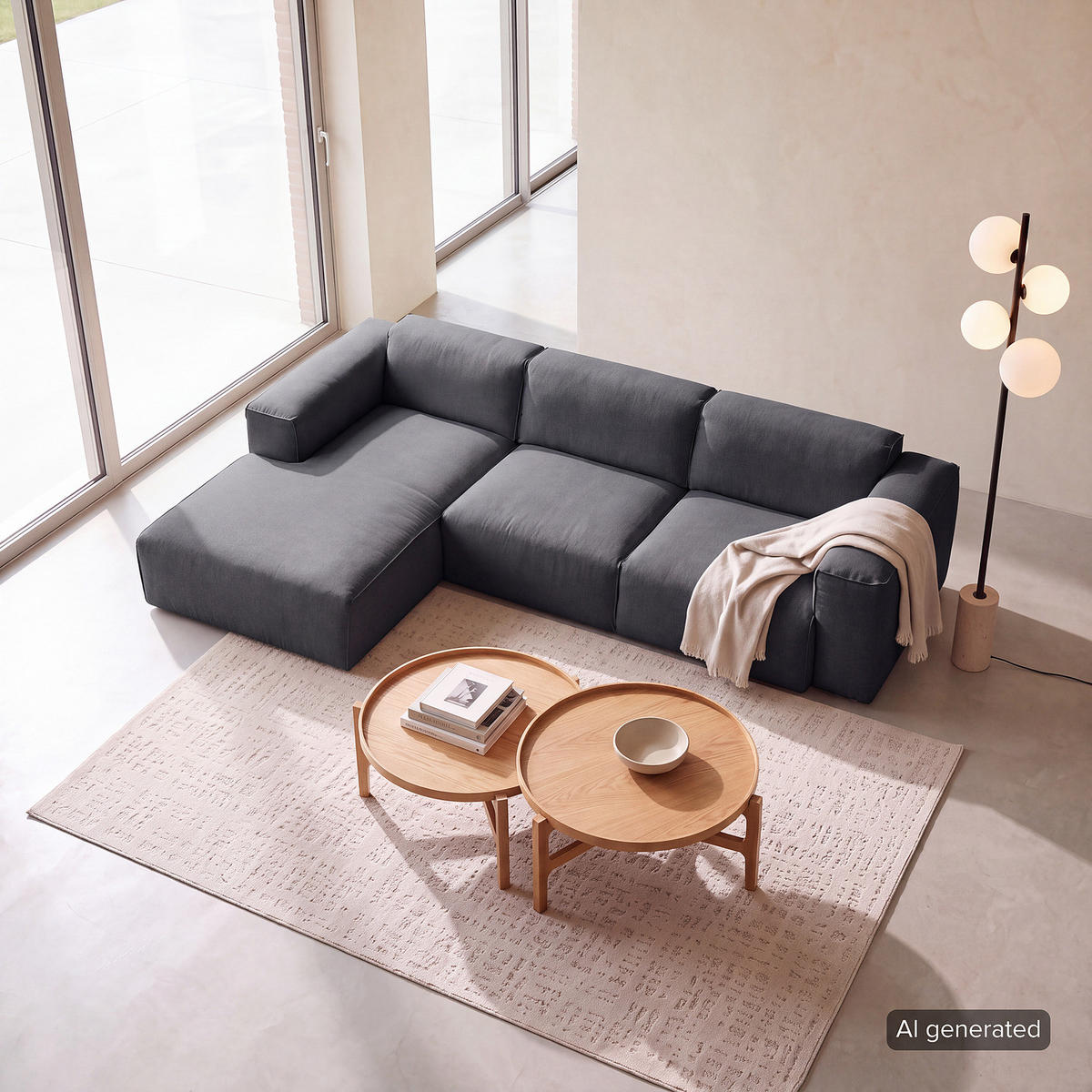 3-SITZER ECKSOFA mit Longchair - Schwarz/Grau, Kunststoff/Textil (284/173cm) - home24