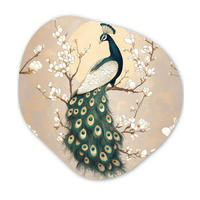 WANDBILD Pfau - Zweig - Blumen 40x40 cm - Champagner, Kunststoff (40/40cm) - MuchoWow