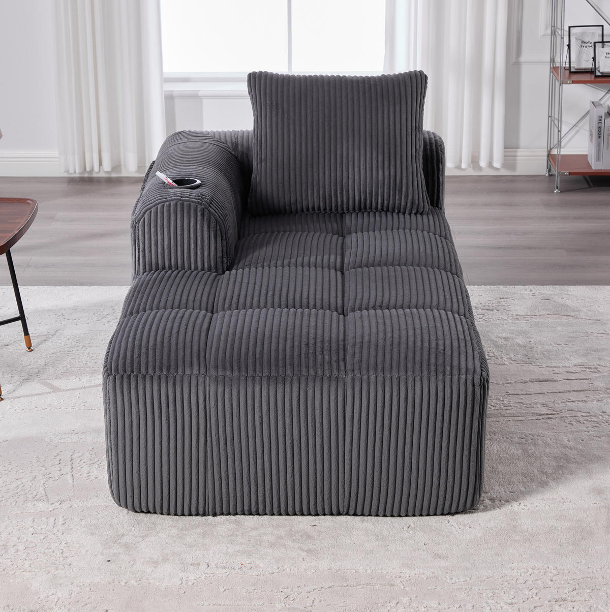SOFA mit Seitenfächern und Becherhaltern 158 x 93 cm Cord Dark Gray - Dunkelgrau, Kunststoff (158/61/93cm) - Meubliv