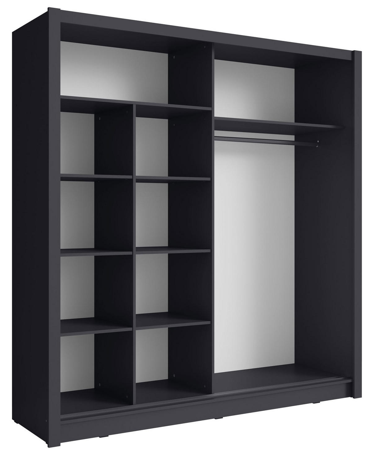 SCHIEBETÜRENSCHRANK Bergamo graphitgrau 205 cm / 62,5 cm / 215 cm - Graphitfarben/Grau, Holz/Holzwerkstoff (205/215/63cm) - Feldmann-Wohnen