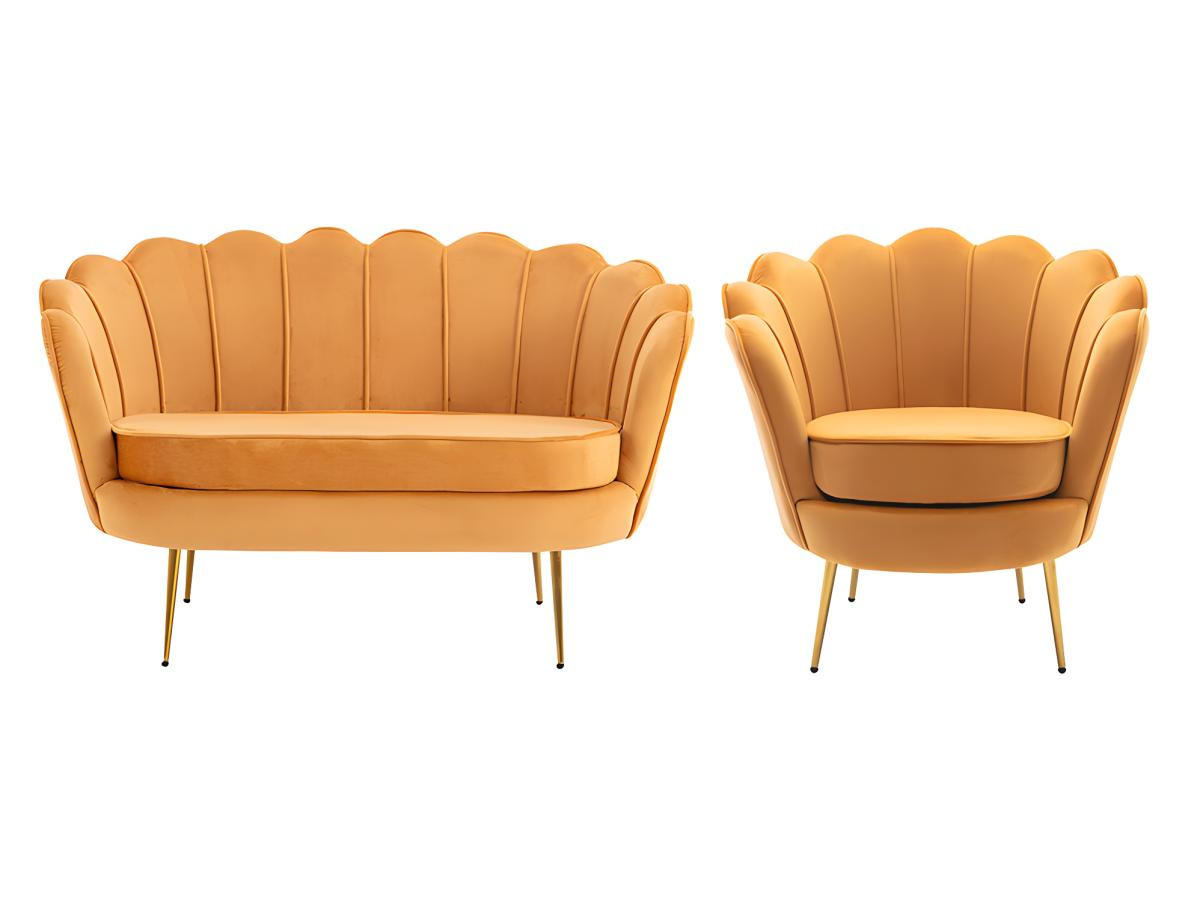 COUCHGARNITUR Muschel 2+1 - Samt - Senfgelb - DANDELION - Gelb, Textil (75/78/124cm) - Pascal Morabito