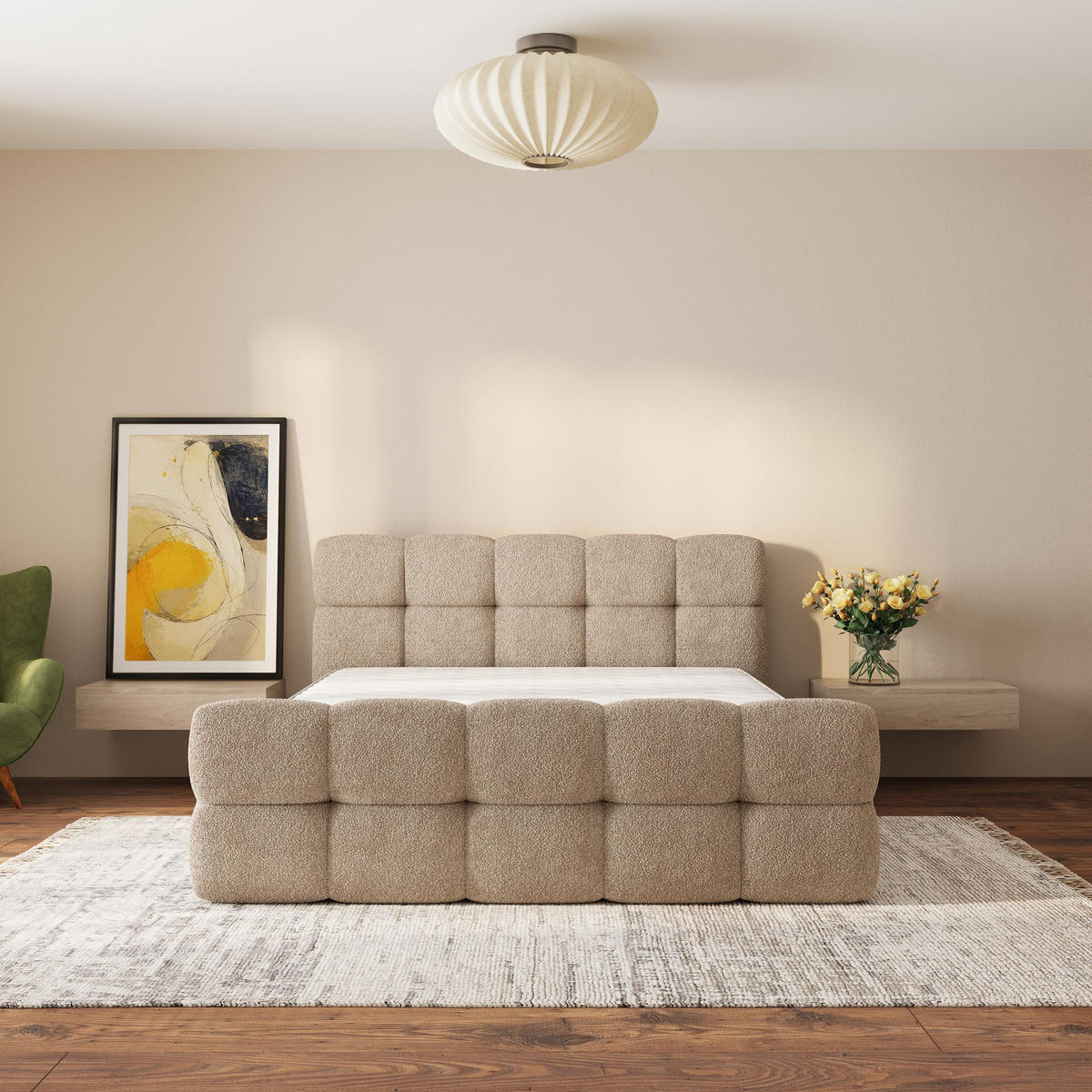 ČALOUNĚNÁ POSTEL ELIZJA 160x200 cm, s úložným prostorem, Béžová - QUELLE 05 - béžová, dřevo/textil (160/200cm) - MASSENO