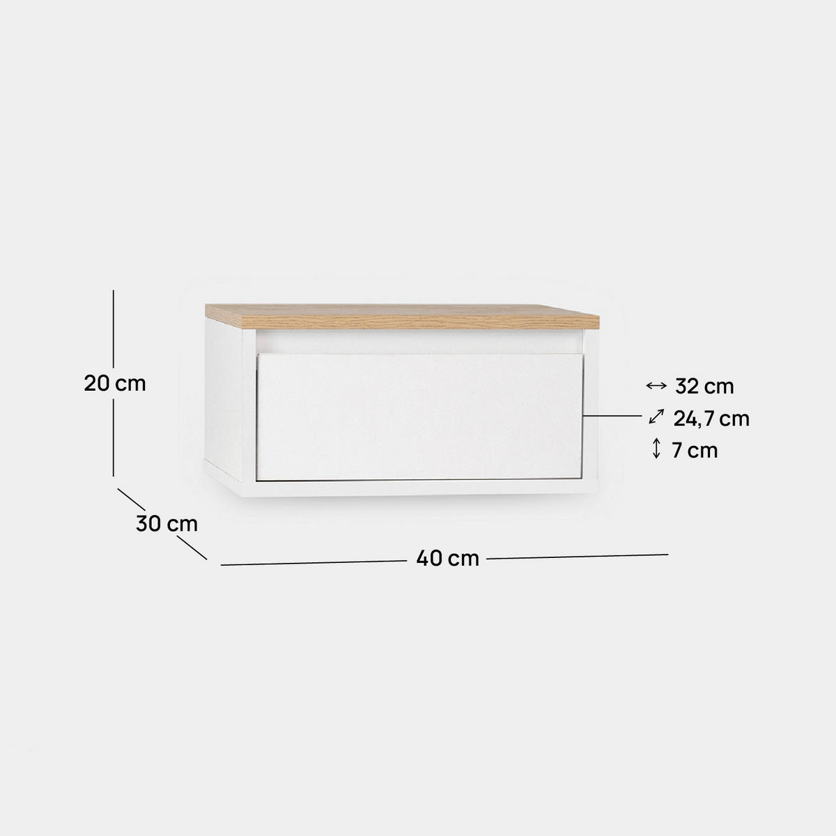 SCHWEBENDER NACHTTISCH Mune Weiß 40 cm x 20 cm 2er-Set - Weiß, Holzwerkstoff (40/20/30cm) - Klast Home
