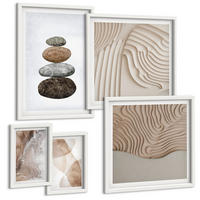 BILDER SET 5er Set - 50x50 cm & 20x30 cm & 40x60 cm Weißer Rahmen - Abstrakte bemalte Strukturen - Weiß, Kunststoff (40/60cm) - TULUP