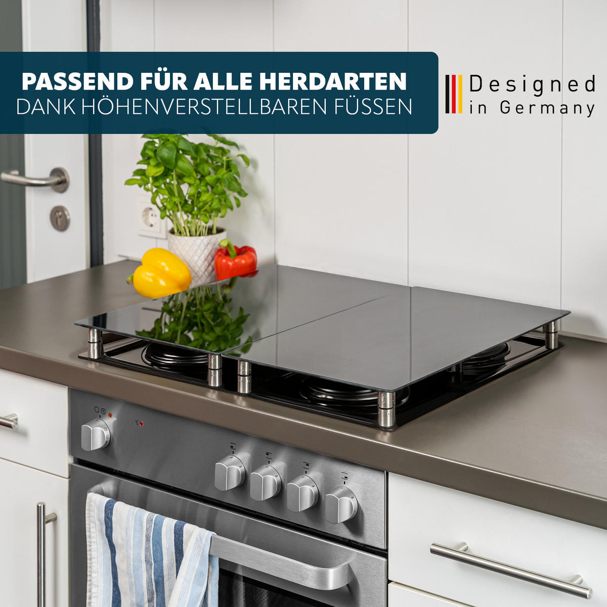HERDABDECKPLATTE 2er-Set, schwarz - Schwarz, Glas (30/6/52cm) - bremermann