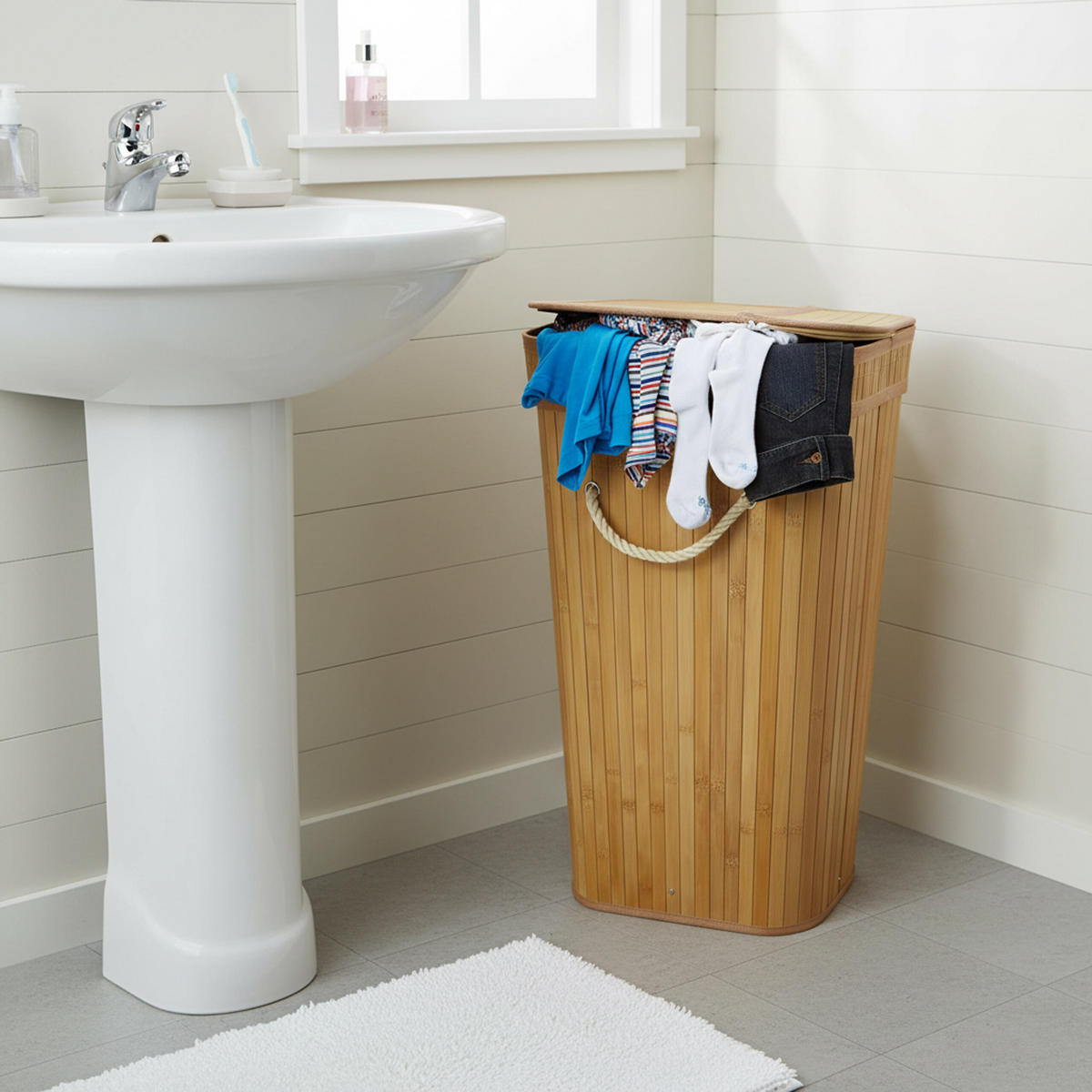 WÄSCHEKORB - Hellbraun, Holz/Textil (52/60/32cm) - Relaxdays