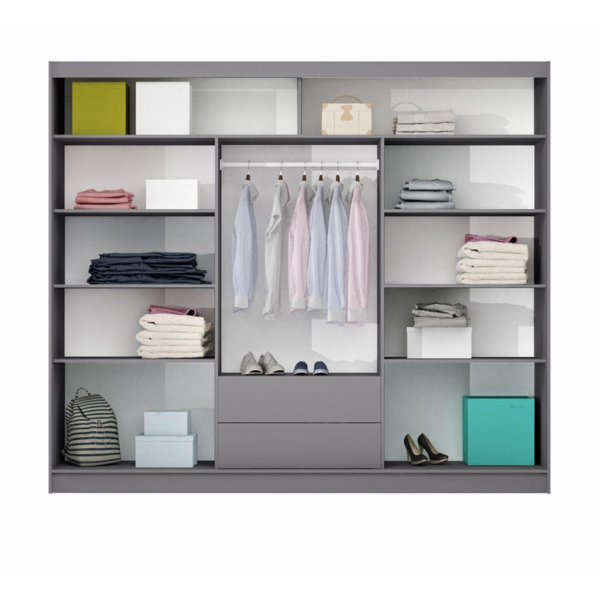 SCHWEBETÜRENSCHRANK Pronto mit 2 Türen und Spiegel, 250 cm, Sandbeige - Sandfarben, Holzwerkstoff (250/215/61cm) - Beautysofa