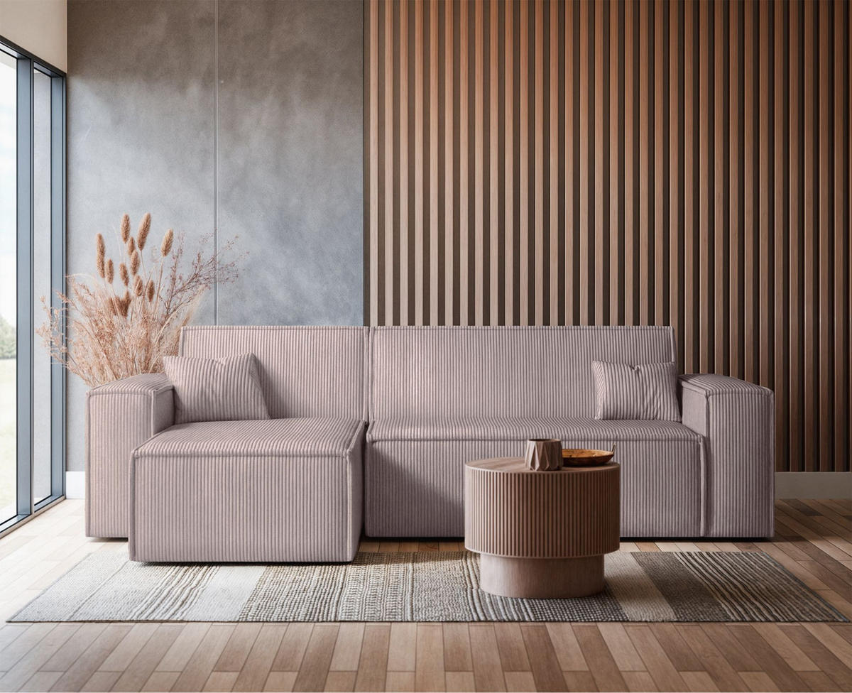 ECKSOFA Scarlo Beige Cordbezug - Beige/Schwarz, Kunststoff/Textil (244/145cm) - Selsey