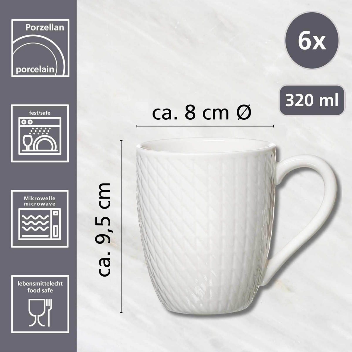 KAFFEEBECHER Saphir weiß 320 ml 6er Set - Weiß, Keramik (0.32L) - Ritzenhoff Breker