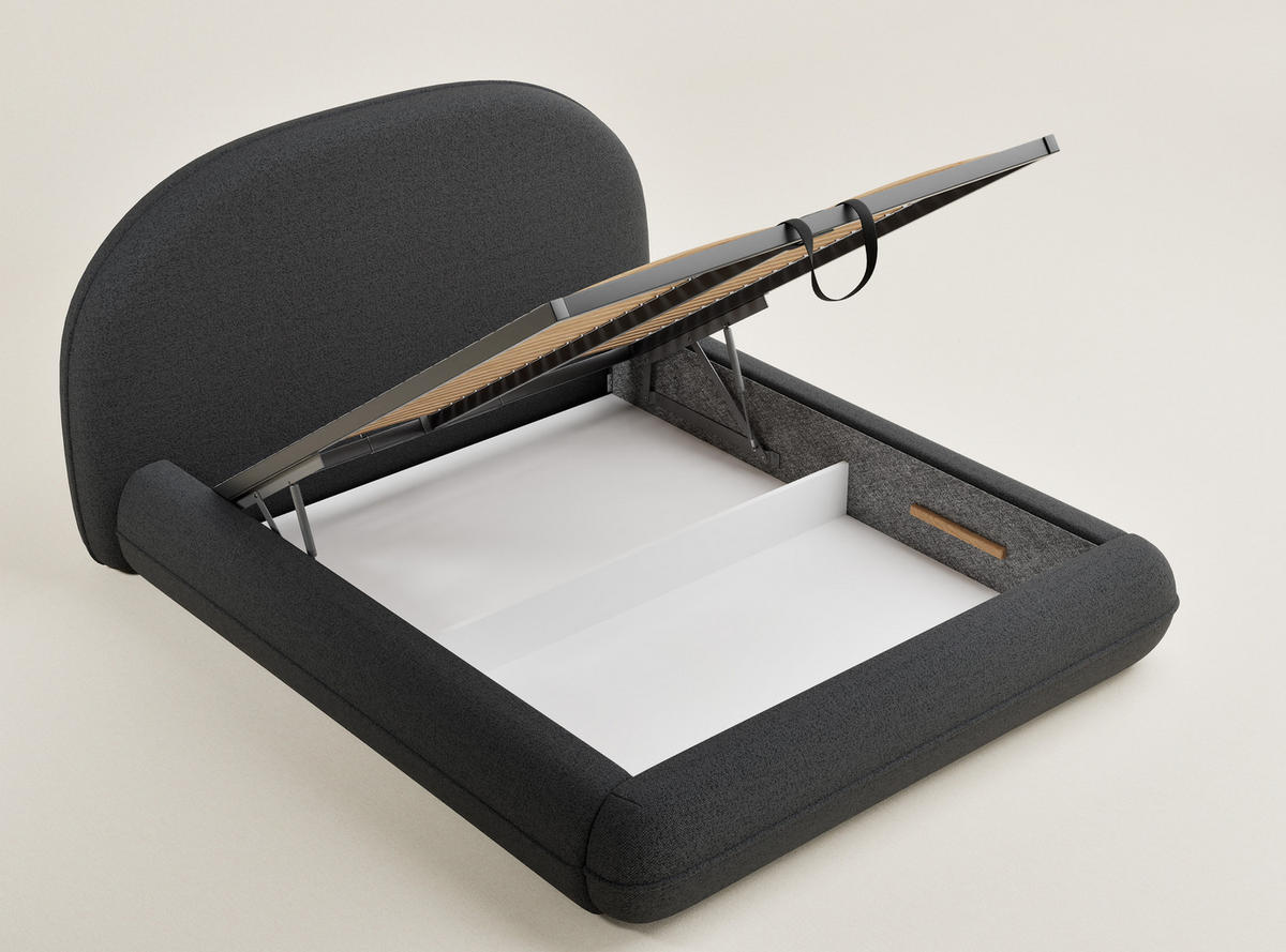 POLSTERBETT Koji Graphit 140/200 cm im Webstoff - Schwarz/Graphitfarben, Holz/Holzwerkstoff (140/200cm) - Maison de Reve