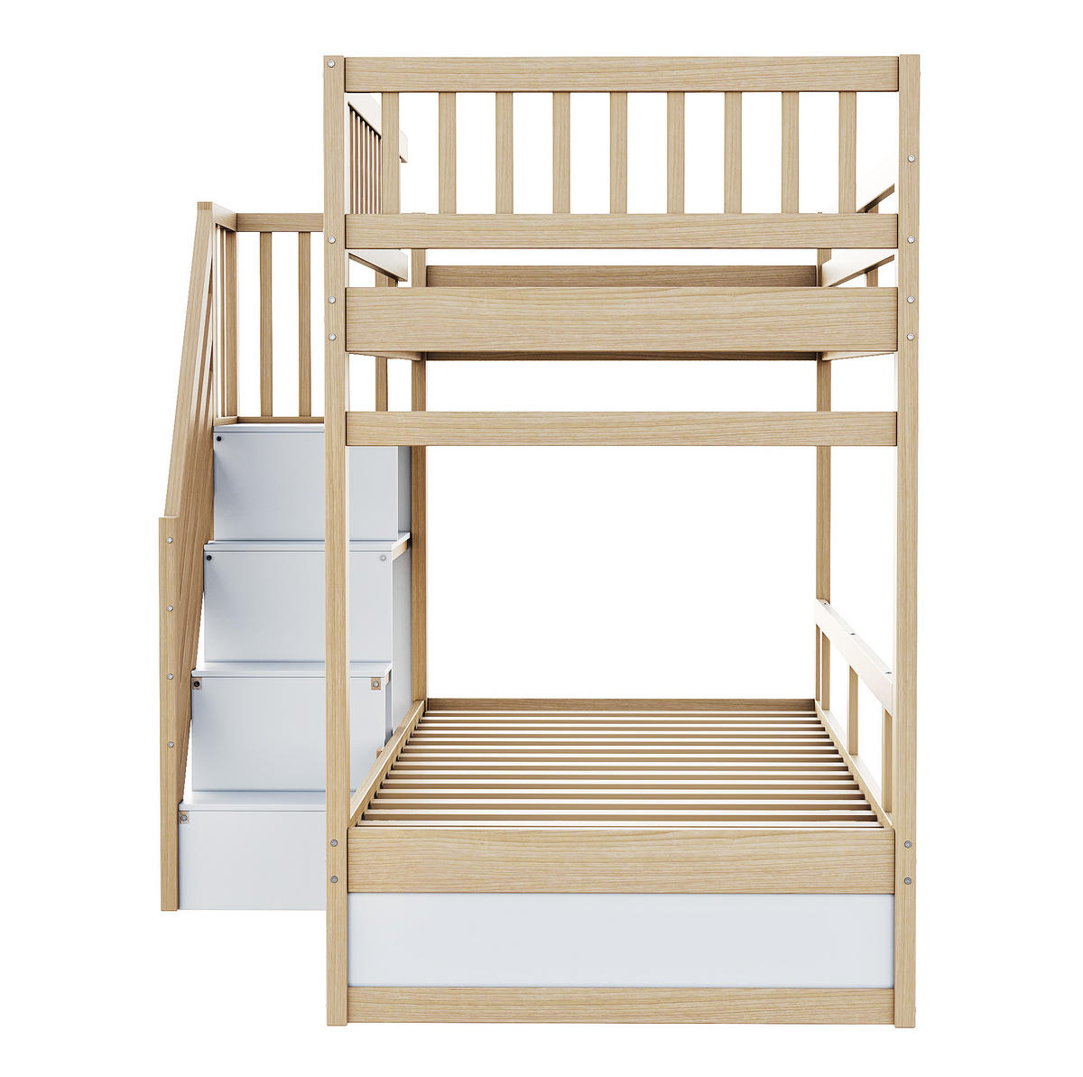 ETAGENBETT 90/200 cm aus Massivholz mit Stauraumtreppe und Schublade Naturfarben/Weiß - Naturfarben, Holz (90/200cm) - Modenvie