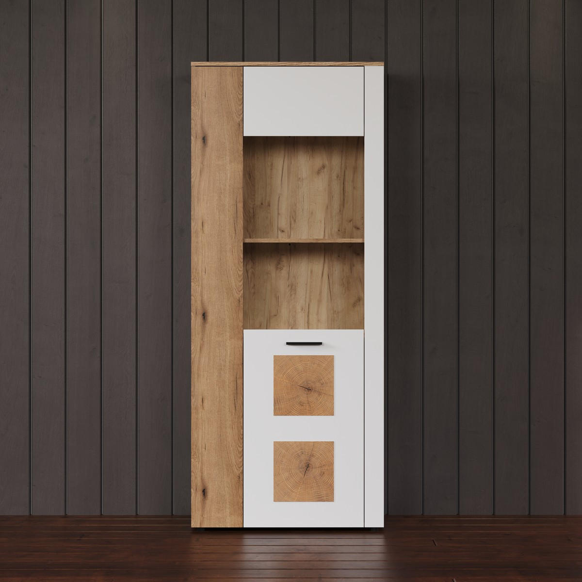 VITRINE mit 2 türen, davon 1 mit gehärtetem glas - vitoria 80/42/195 cm - Weiß, Holzwerkstoff (80/195/42cm) - Trendteam