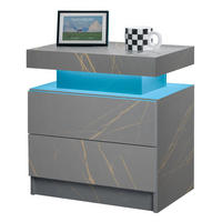 NACHTTISCH aus Holzwerkstoff 50x53x36 cm Grau/Gold mit LED-Beleuchtung und 2 Schubladen - Grau, Holzwerkstoff (50/36/53cm) - Modfu