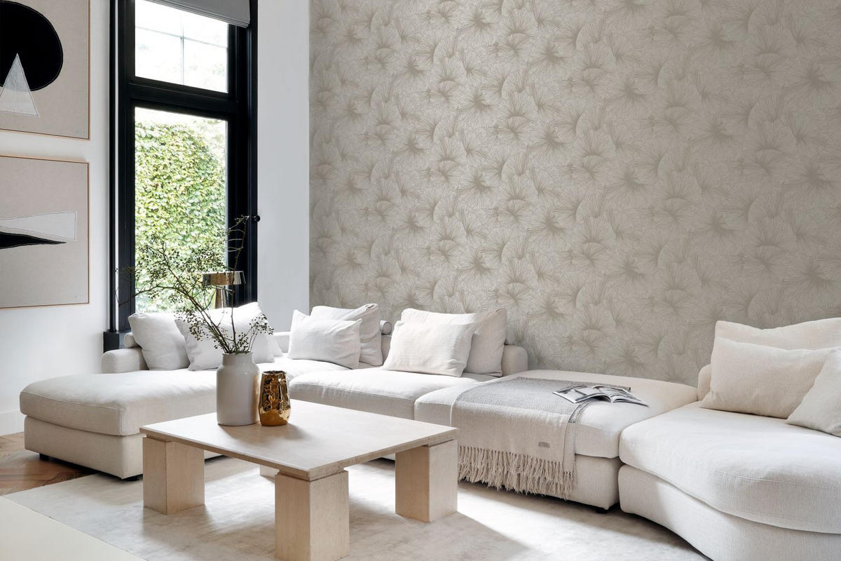 TAPETE 3D Muster Blätter 53 cm x 10.05 m - Beige, Papier (53/1000cm) - Origin Wallcoverings