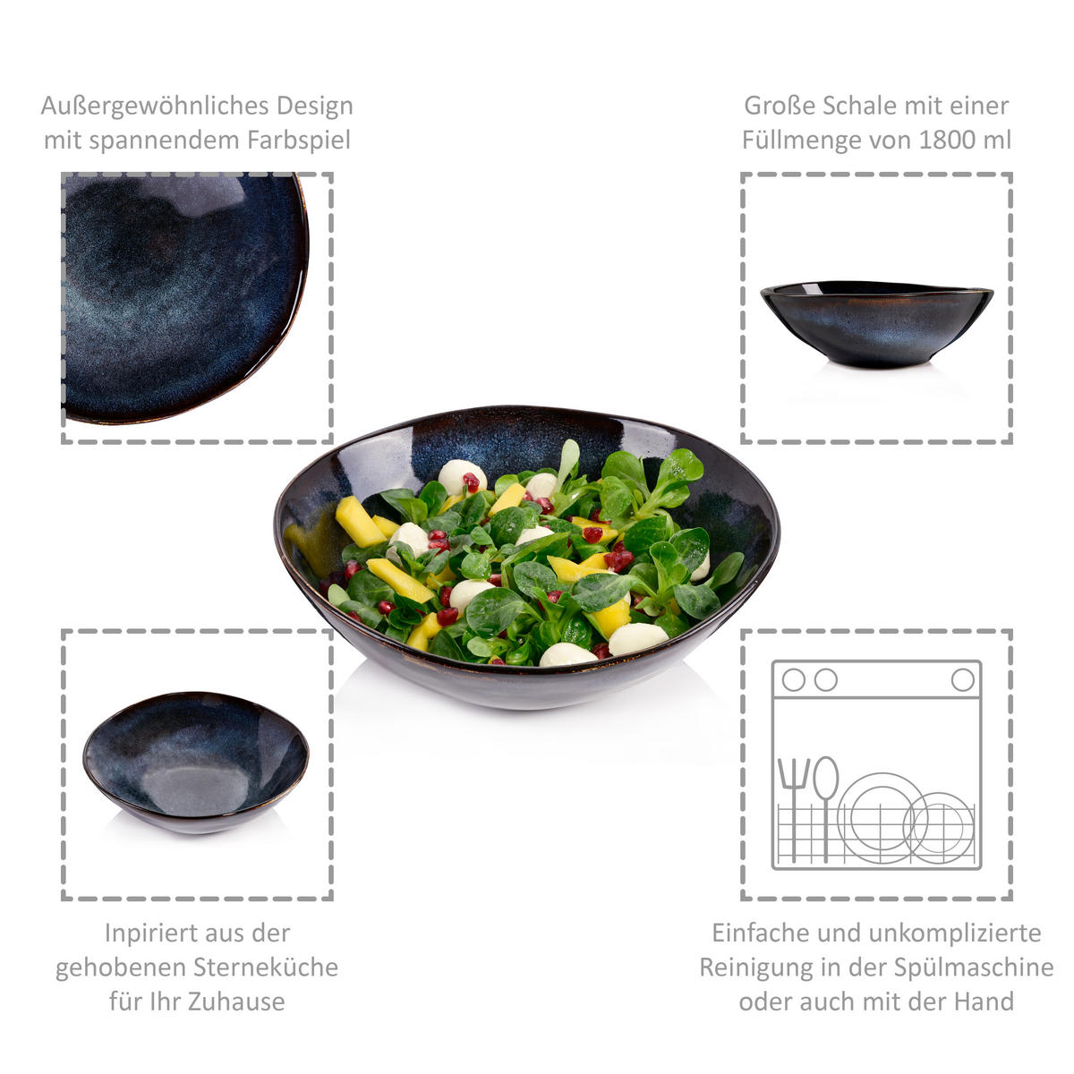 SALATSCHALE TOKIO - aus Steingut - Schwarz, Stein (23.5/23.5/7.5cm) - Sänger