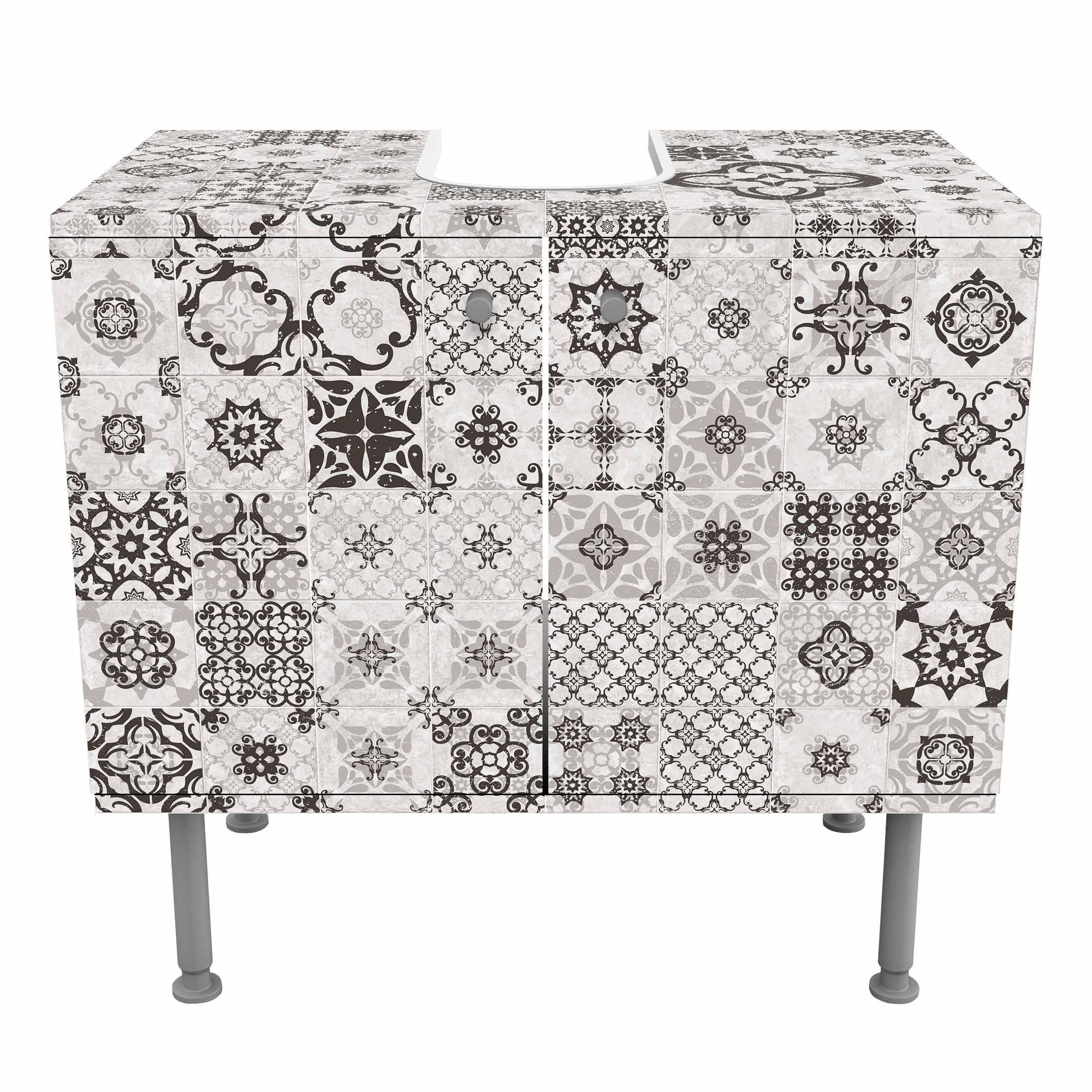 WASCHBECKENUNTERSCHRANK Keramikfliesen Agadir grau 60/55/35 cm - Grau, Holzwerkstoff (60/55/35cm) - Bilderwelten