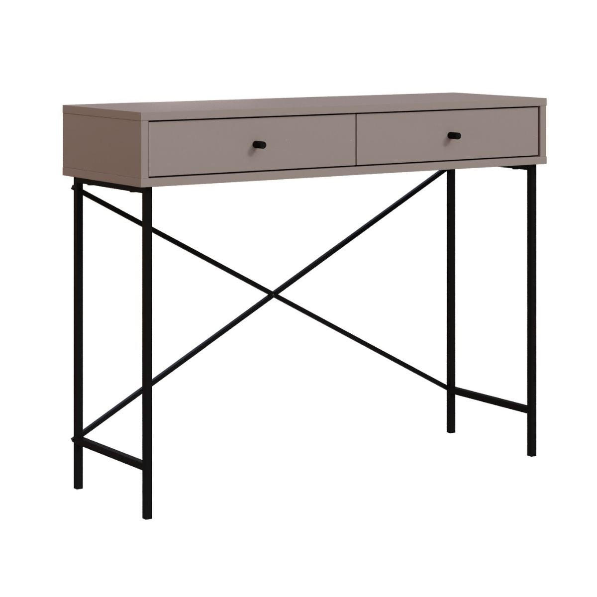 KONSOLE 2 Schubladen Farbe Mokka und Metallbeine L110 cm - Titan - Braun, Holzwerkstoff (110/35/85cm) - Calicosy