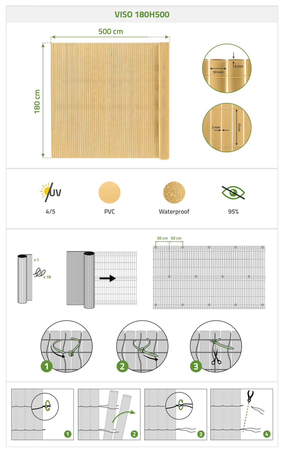 PVC Sichtschutzmatte VISO doppelseitig 5m x 1,8m Beige - Beige, Metall (500/180cm) - Casanoov