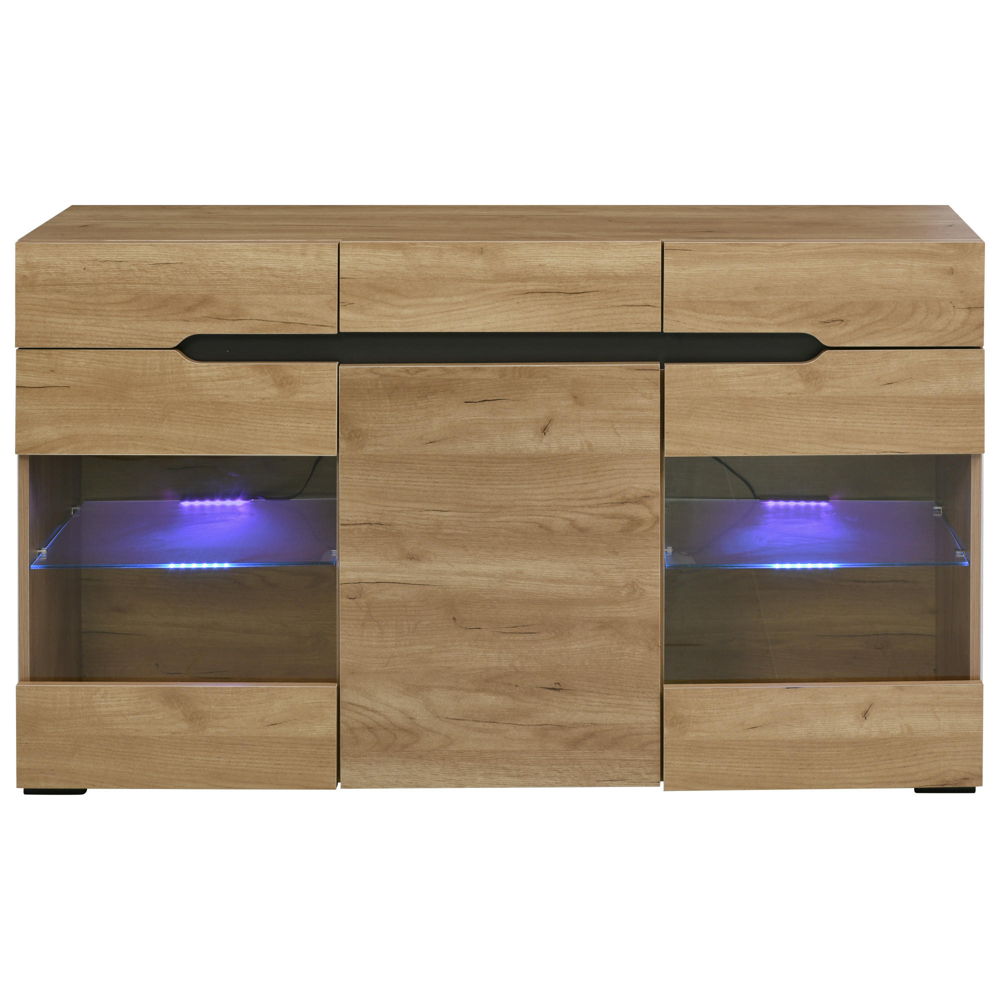 SIDEBOARD mit LED-Beleuchtung und Kabelführung, 140/35/35 cm - Eiche San Remo, Glas/Holzwerkstoff (140/80/35cm) - Urban Meuble