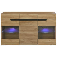 SIDEBOARD mit LED-Beleuchtung und Kabelführung, 140/35/35 cm - Eiche San Remo, Glas/Holzwerkstoff (140/80/35cm) - Urban Meuble