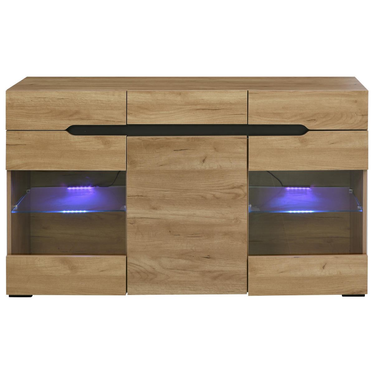 SIDEBOARD mit LED-Beleuchtung und Kabelführung, 140/35/35 cm - Eiche San Remo, Glas/Holzwerkstoff (140/80/35cm) - Urban Meuble