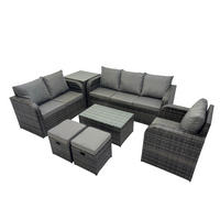 GARTENSET Polyrattan Dunkelgrau 8-Sitzer - Dunkelgrau/Grau, Glas/Kunststoff - Fimous