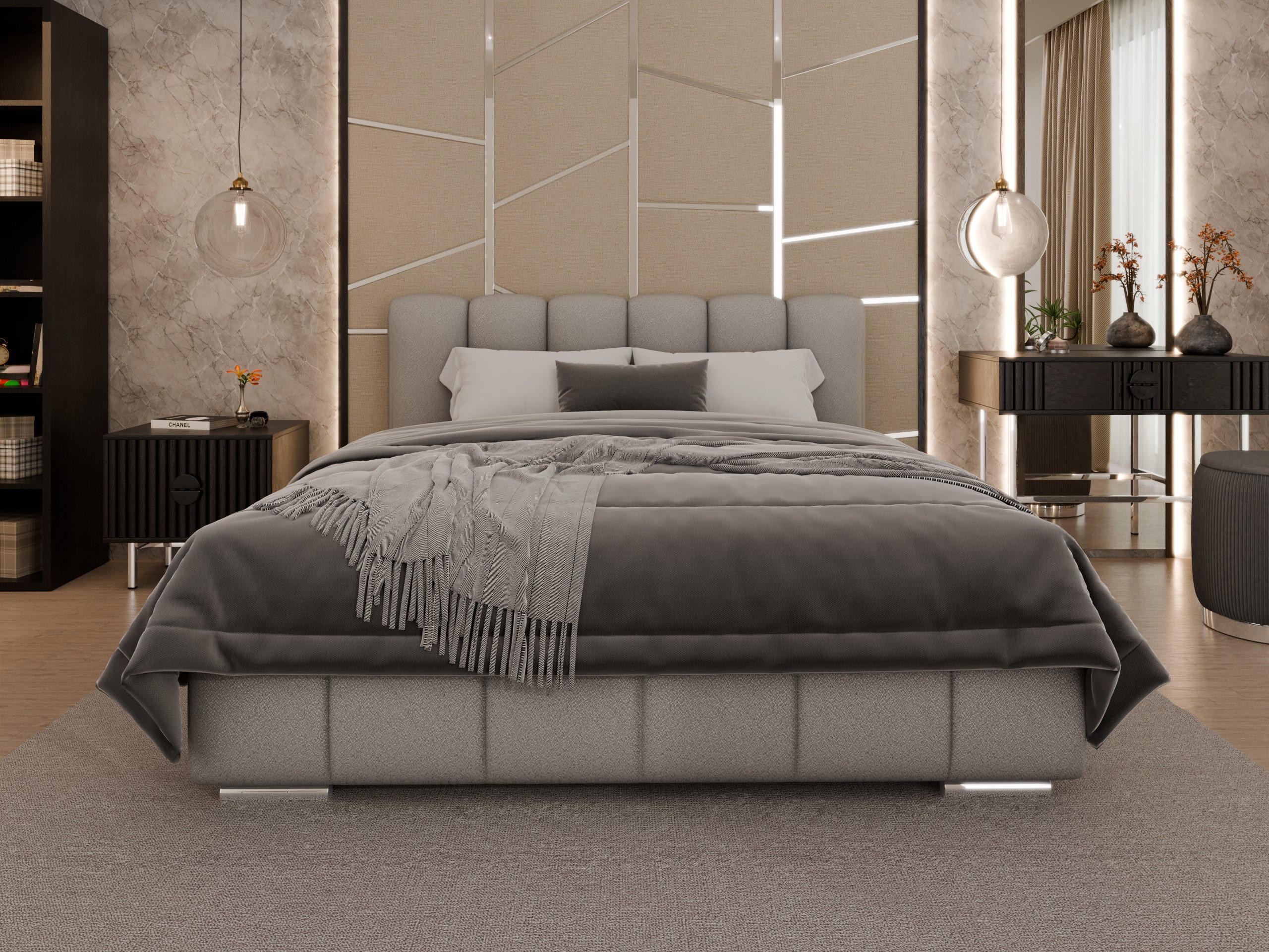 POLSTERBETT Zaira 160x200cm – Elegantes Polsterbett für modernen Wohnstil , ZONIERTE TASCHENFEDERN KOKOS (21cm), hellgrau - Hellgrau, Holz (160/200cm) - Homesy