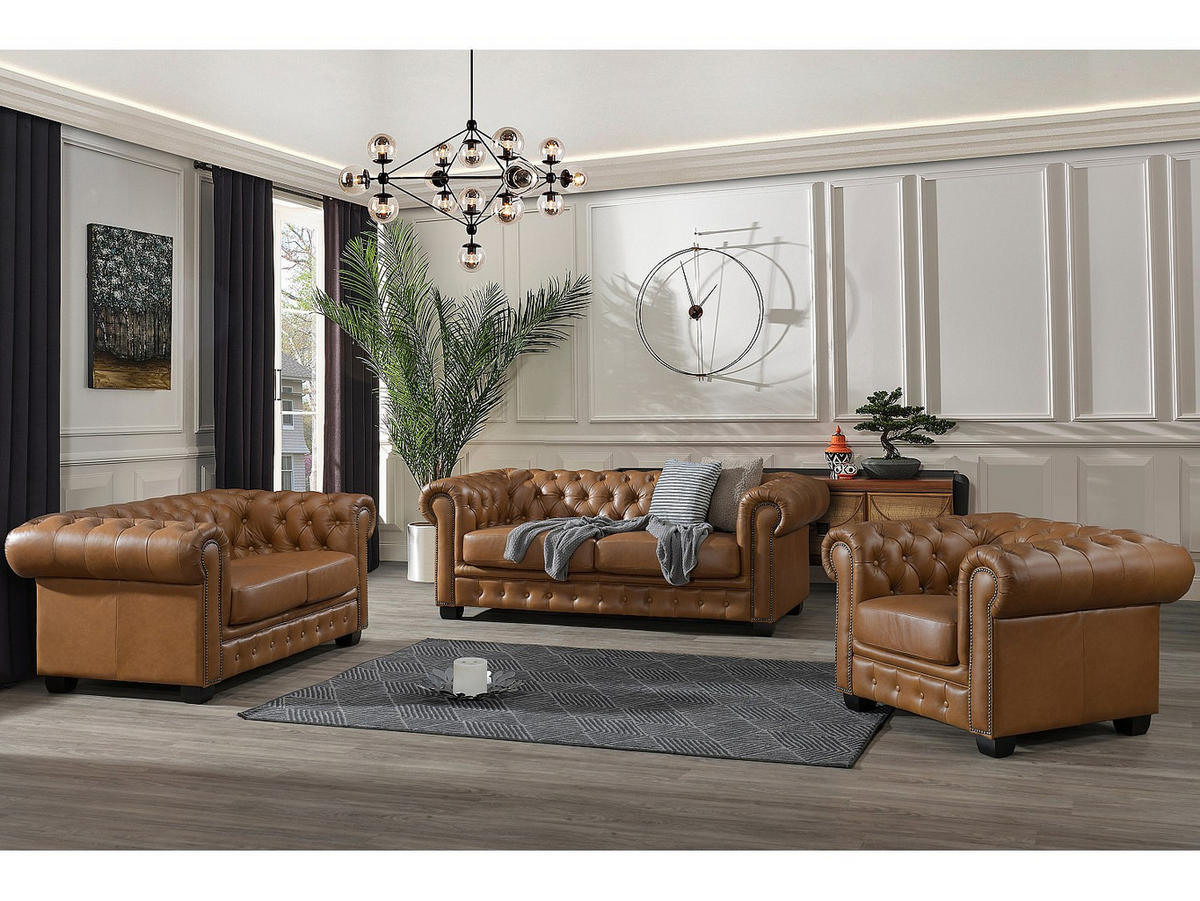 CHESTERFIELD Ledersofa 2-Sitzer - Büffelleder - Karamellbraun - BRENTON - Braun, Leder (96/73/160cm) - Vente-Unique