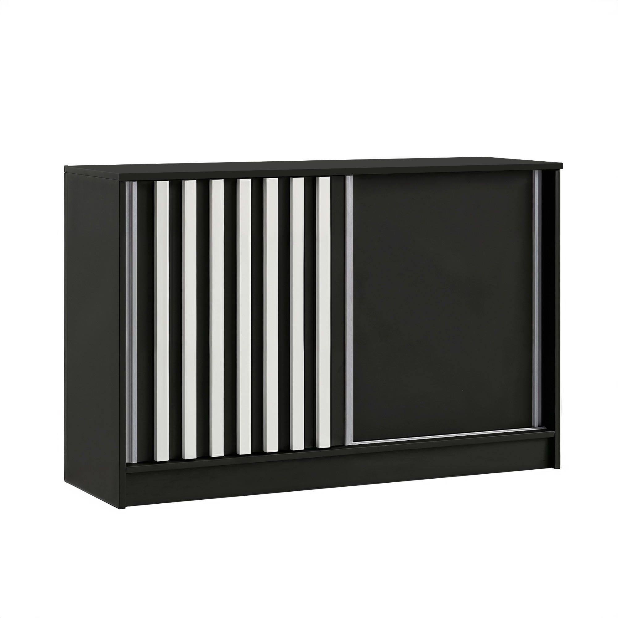 KOMMODE Erika 160 cm, mit Lamellen, schwarz, weiß - Schwarz/Weiß, Kunststoff (161/85/44cm) - Margaret Hadas24