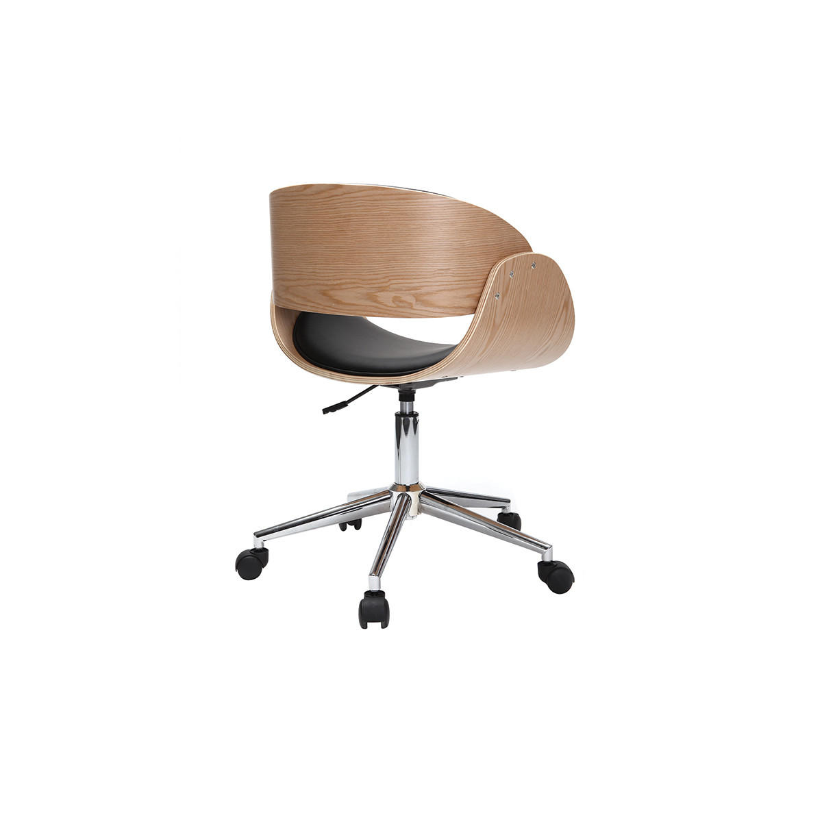 STUHL Rollen Schwarz Helles Holz BENT - Schwarz, Holz (58/88/52cm) - Miliboo