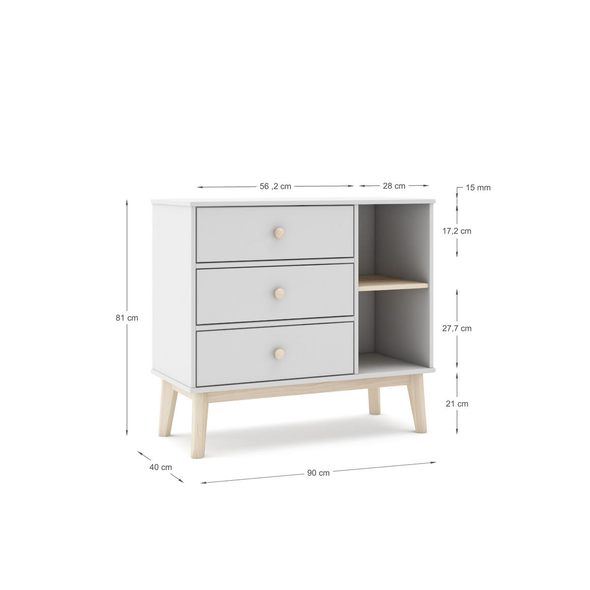 KOMMODE Esteban Weiß 90/40/81 cm - Weiß, Holz (40/81/90cm) - Calicosy