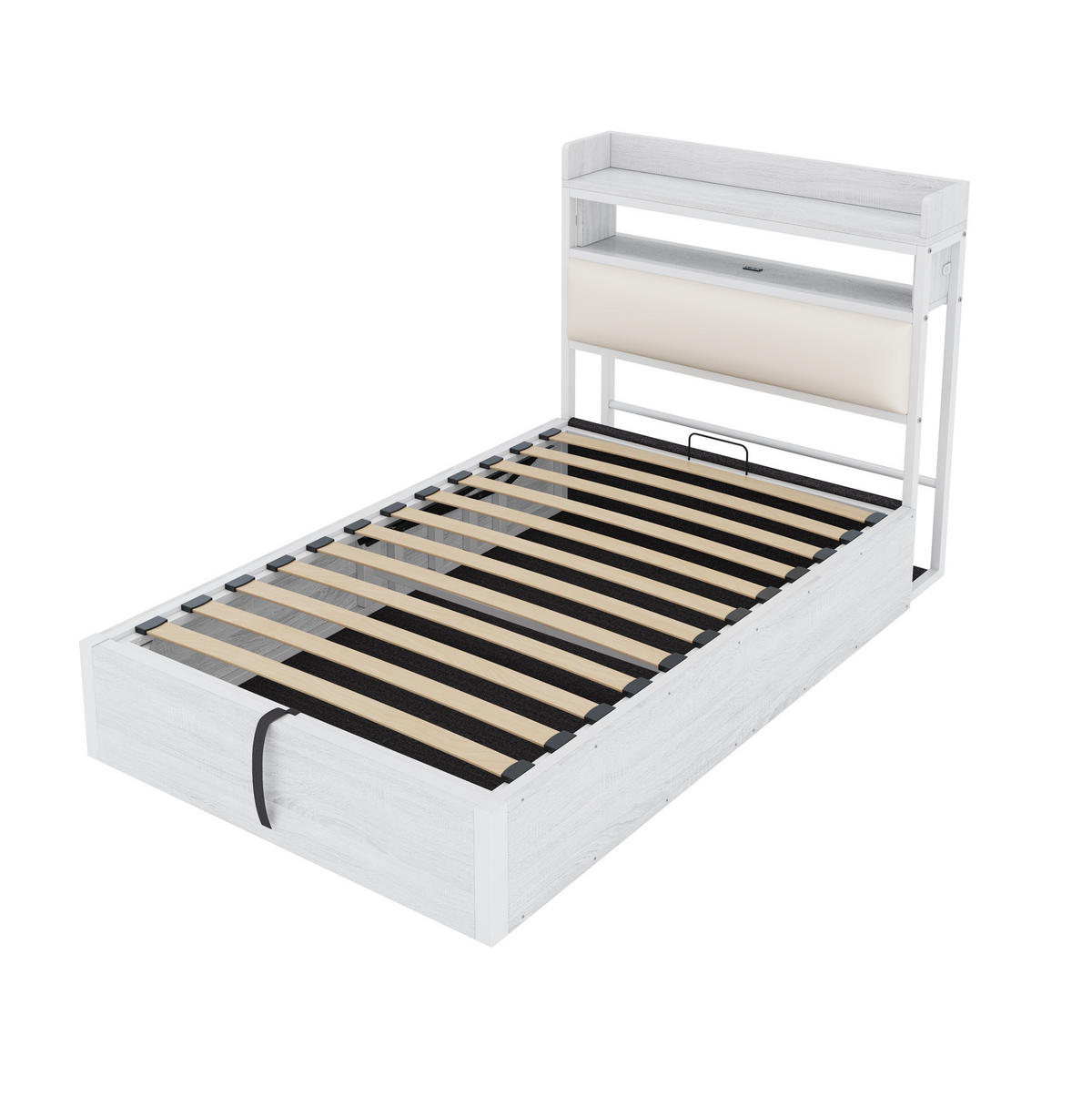 POLSTERBETT 90/200 cm Weiß aus Metall, Stoff und MDF mit Stauraum - Weiß, Metall (90/200cm) - OKMYHOME