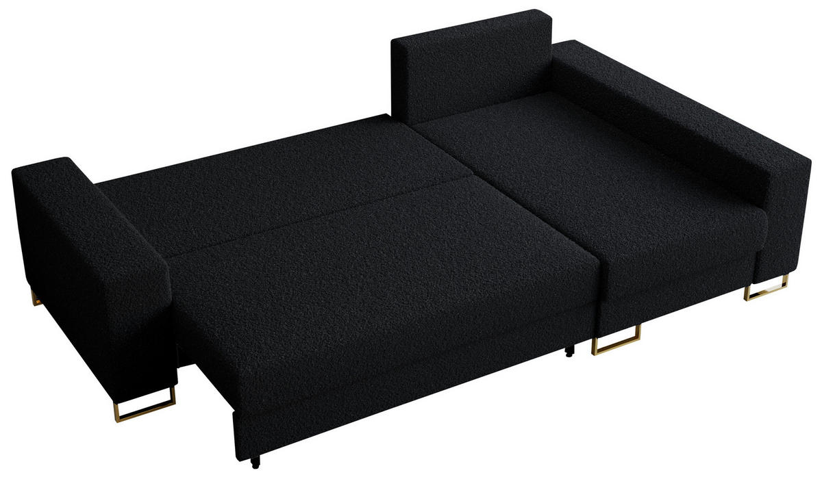 ECKSOFA Dorian Boucle Schwarz - Goldfarben/Schwarz, Textil/Metall (242/138cm) - MKS
