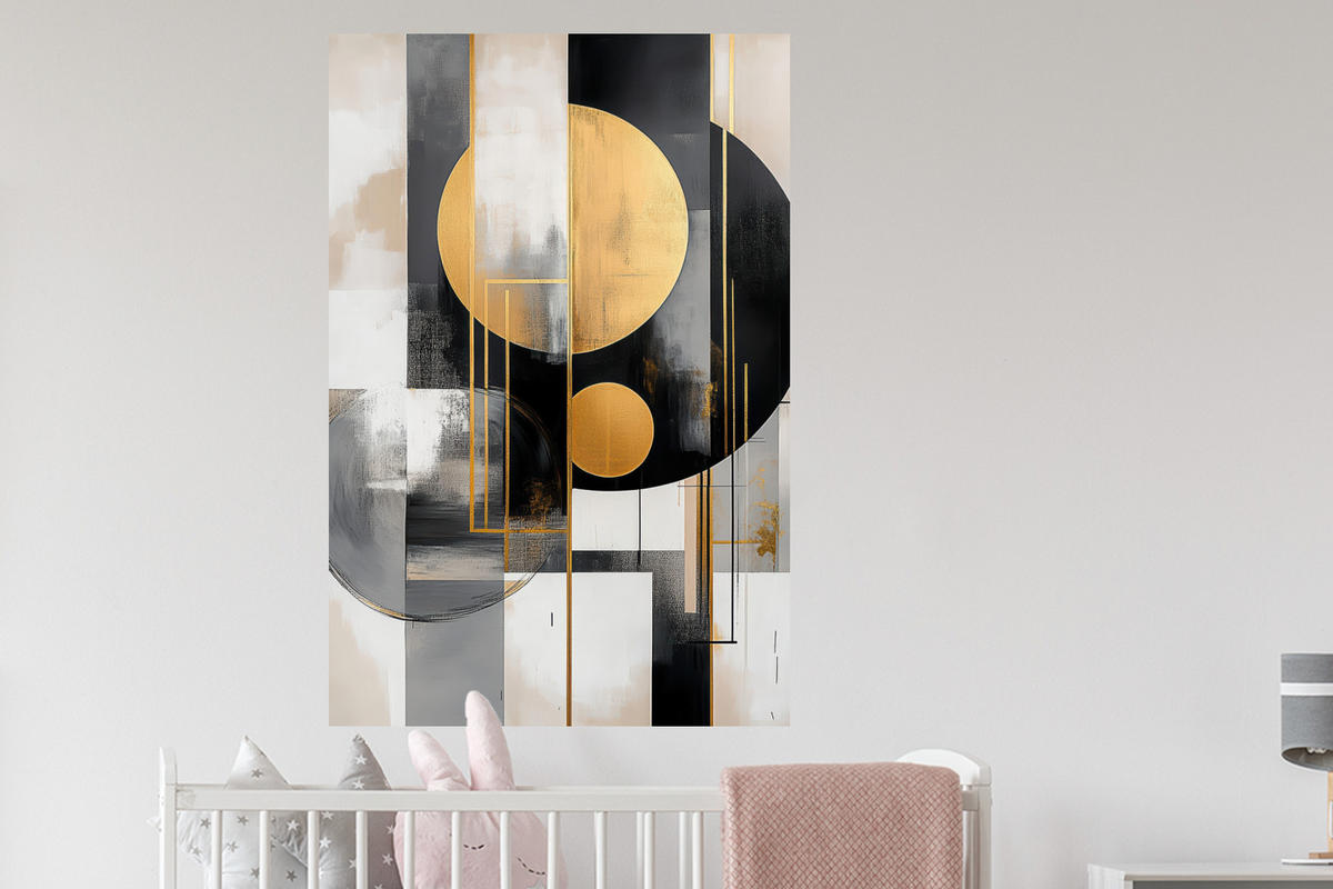 WANDTATTOO Abstrakt - Gold - Silber - Formen - Ästhetisch - Modern 80x120 cm - Goldfarben, Kunststoff (80/120/0.1cm) - MuchoWow