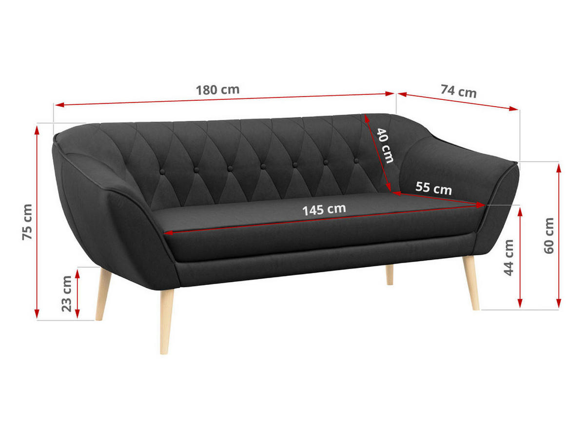 SOFA Pirs 3 Sitzer Strukture Dunkelgrau - Dunkelgrau/Braun, Holz/Textil (180/75/74cm) - MKS
