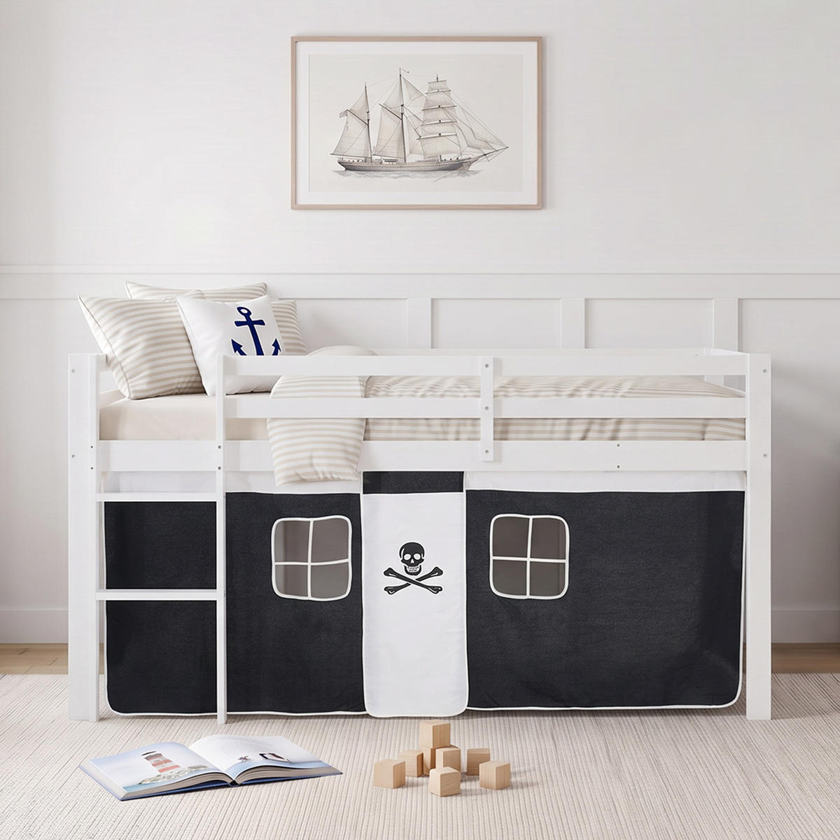 HOCHBETT Leiter 90/200 cm Pirat - Schwarz/Weiß, Holz/Textil (90/200cm) - Homestyle4u