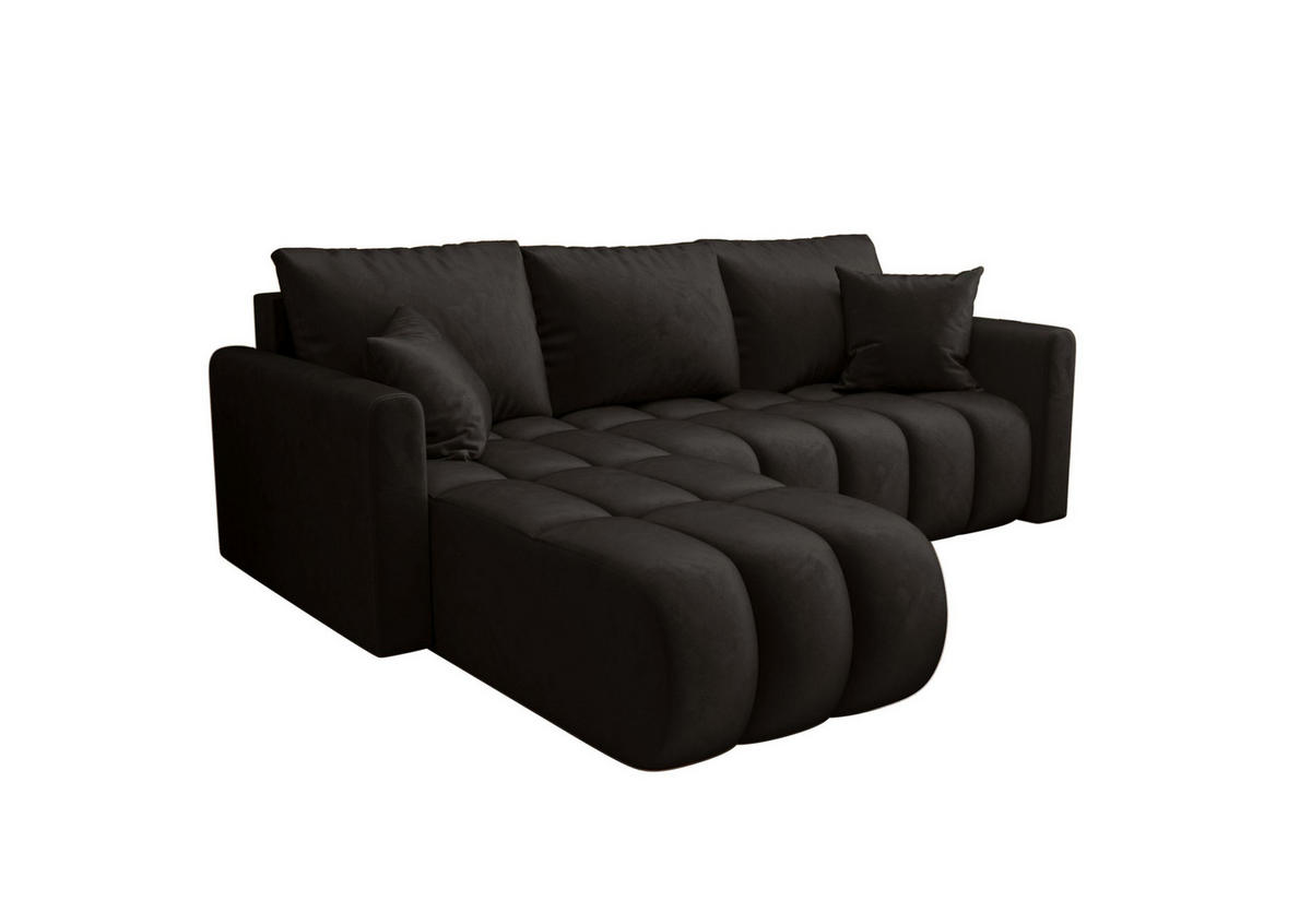 ECKSOFA GARDA links schwarz Velours Monolith 97 - Schlaffunktion, Bettkasten - Schwarz, Textil (230/150cm) - Cornero