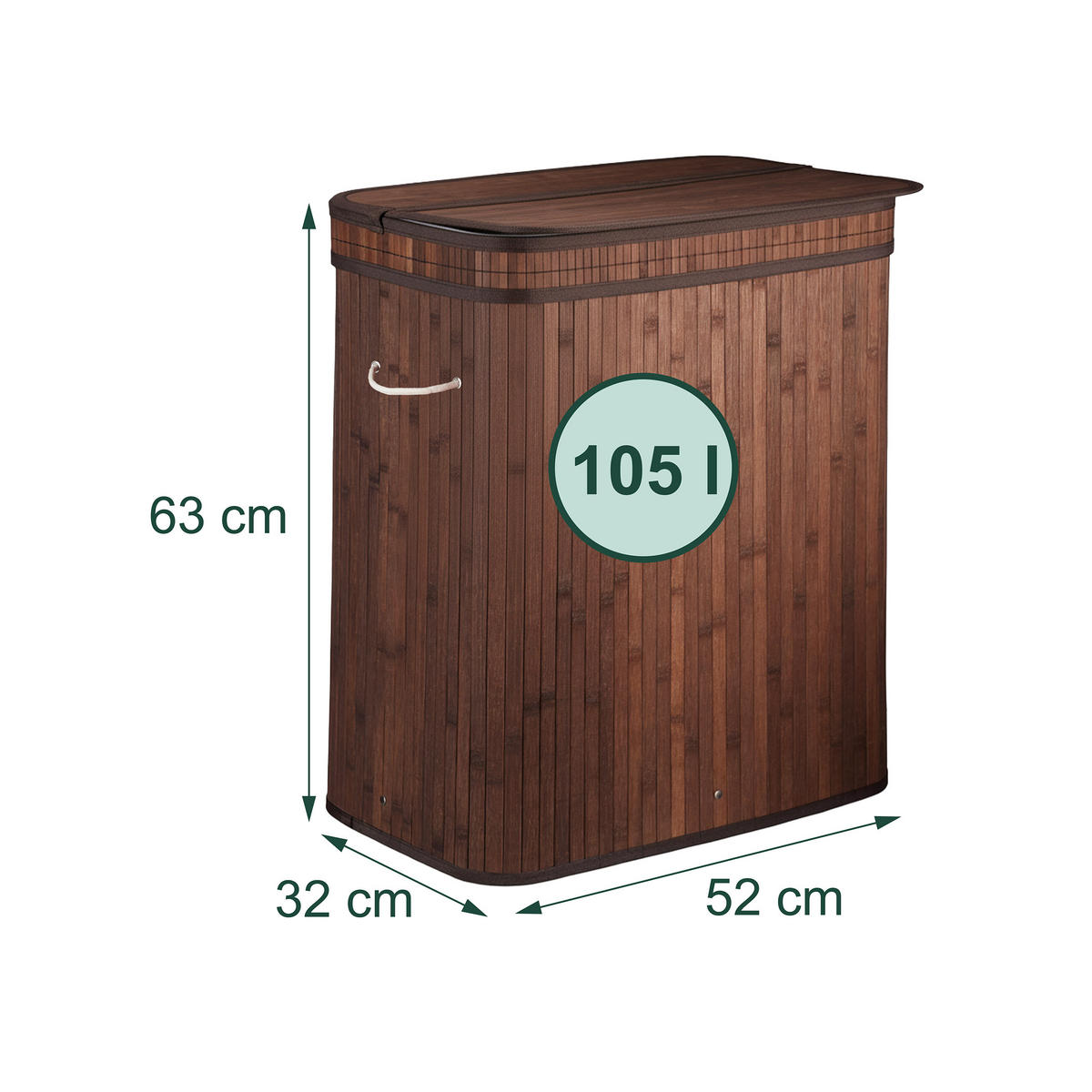 WÄSCHEKORB - Dunkelbraun, Holz/Textil (52/63/32cm) - Relaxdays