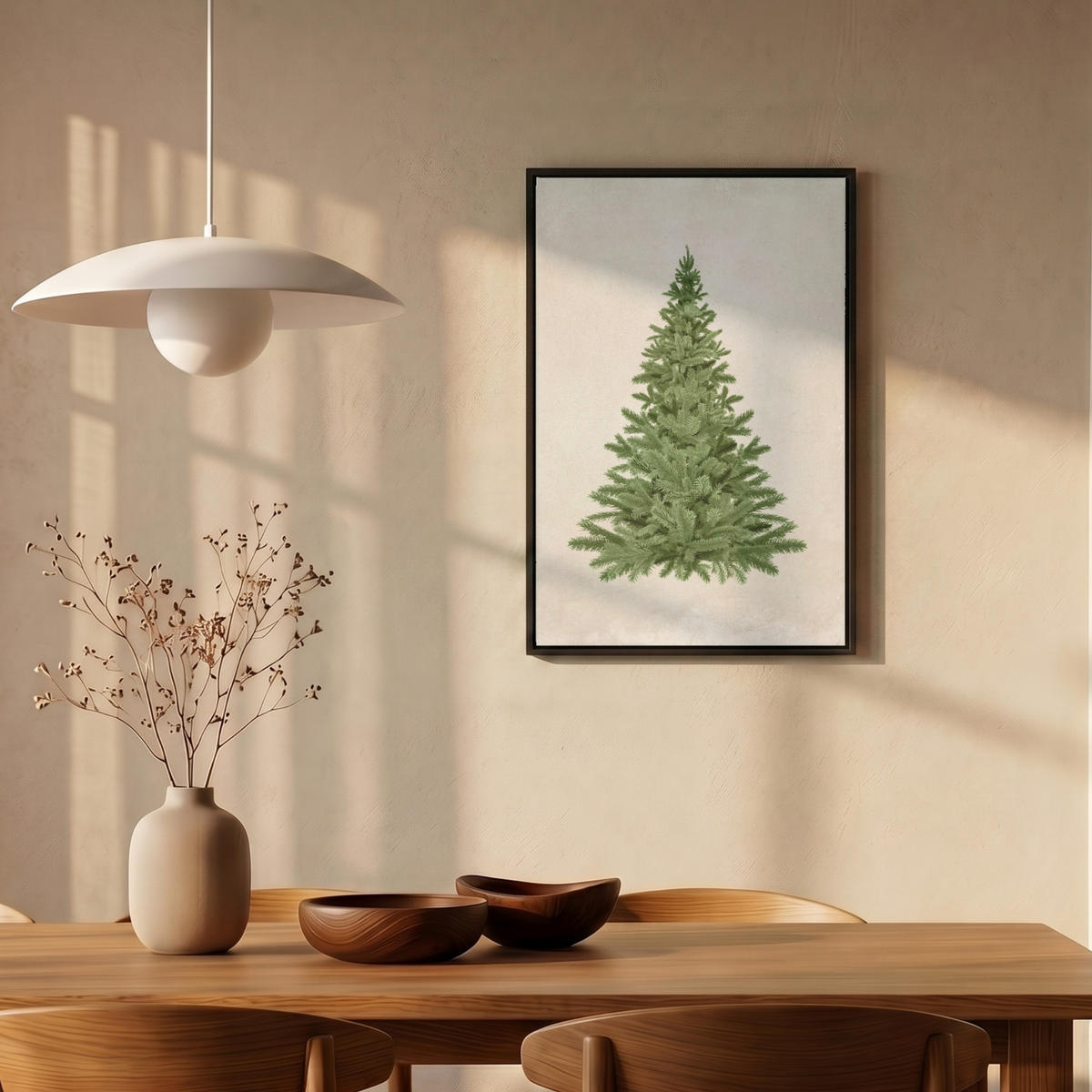 LEINWAND Bilder mit Rahmen - Weihnachtsbaum - Grün - Weihnachten - Feiertage - 40x60 - Olivgrün, Textil (40/60cm) - MuchoWow