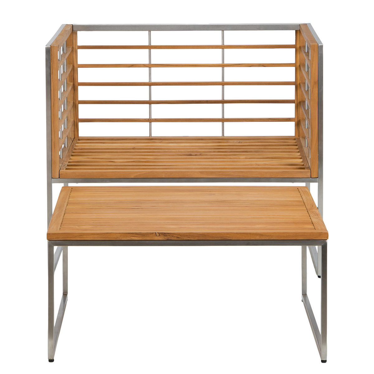 LOUNGESESSEL - 2-teilig - Webstoff / Teak massiv - Hellgrau, Holz/Textil (83/74/70cm) - home24