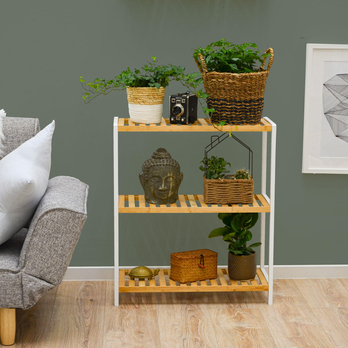 BAMBUS-SCHUHREGAL, 69/60/26 cm, Weiss - Weiß, Holz (26/69/60cm) - Dunedesign